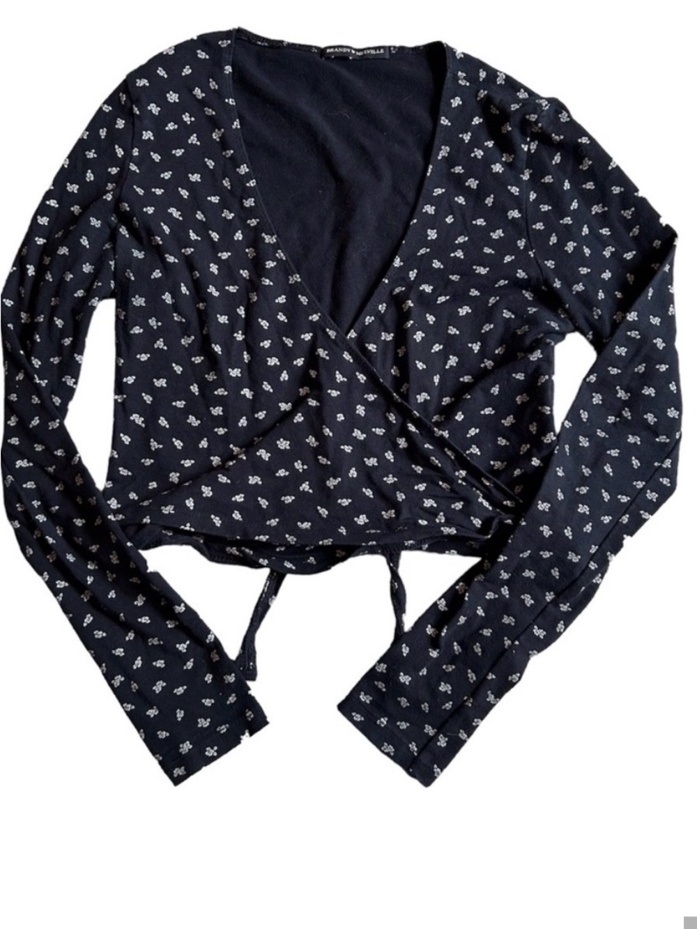 Brandy Melville Black Floral Tie-Front Crop Top